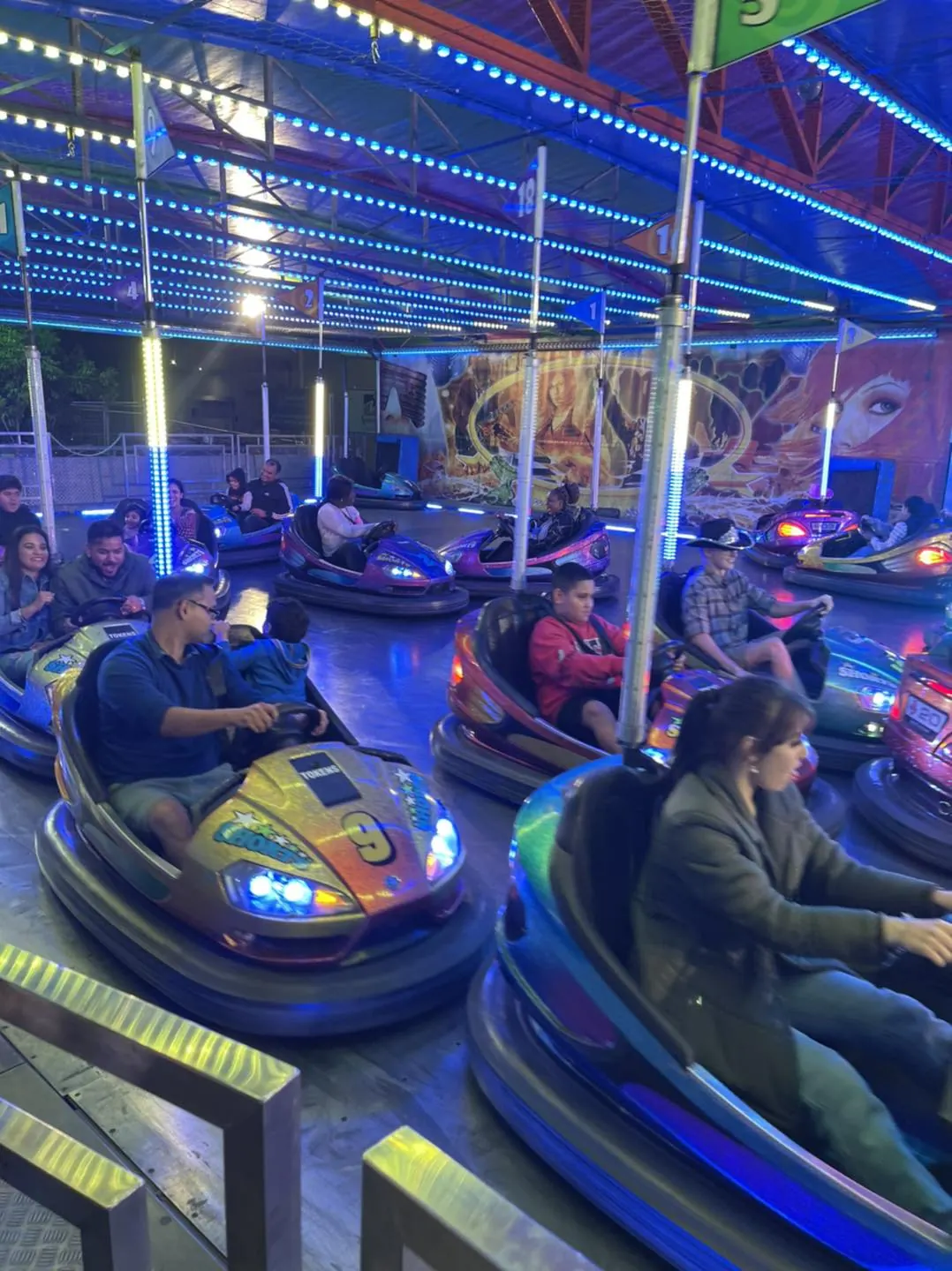 Dodgem cars with blue LED lights
